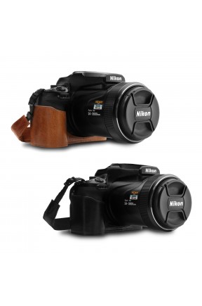 MegaGear Nikon Coolpix P1000 için (Tek Dip) Deri Fotoğraf Makinesi Kılıfı