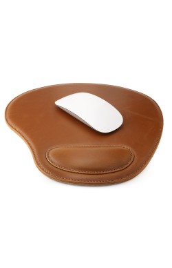 LONDO Oval Deri Mousepad - Bilek Destekli - Rahatlatıcı Süngerli - Taba