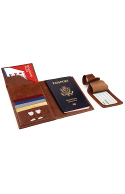 Otto Angelino Hakiki Deri Pasaport ve Seyahat Cüzdanı RFID Korumalı - Taba