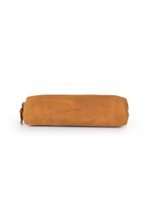 LONDO (KAL206) GERÇEK DERİ FERMUARLI KALEMLİK VE KOZMETİK (MAKYAJ) ÇANTASI - CAMEL
