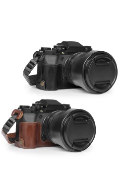 MegaGear Fujifilm X-T5 ile Uyumlu Hakiki Deri Yarım Fotoğraf Makinesi Kılıfı