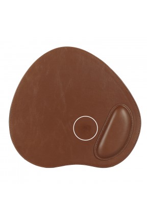 LONDO (MS146) OVAL DERİ MOUSEPAD BİLEK DESTEKLİ RAHATLATICI SÜNGERLİ - TABA