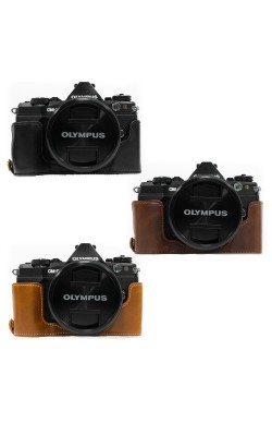 MegaGear Olympus OM-D E-M5 Mark II (Tek Dip) Deri Fotoğraf Makinesi Kılıfı