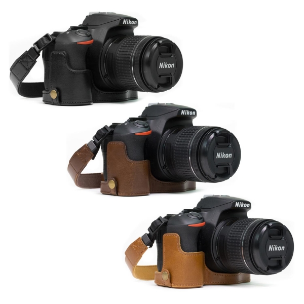 MegaGear Suni Deri Kamera Kılıfı (Tek Dip) Nikon D5600, D5500 Uyumludur
