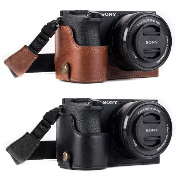 Megagear Sony Alpha A6500 (Tek Dip) Hakiki Deri Fotoğraf Makinesi Kılıfı